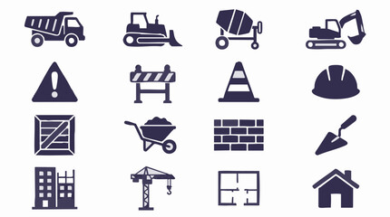 Construction site vehicles, tools, safety and building icons set © Colorgraph