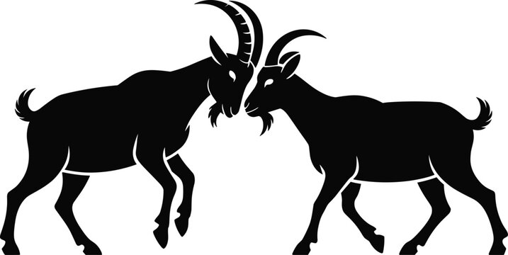 Minimal mountain goat sparring silhouette vector isolated on white background