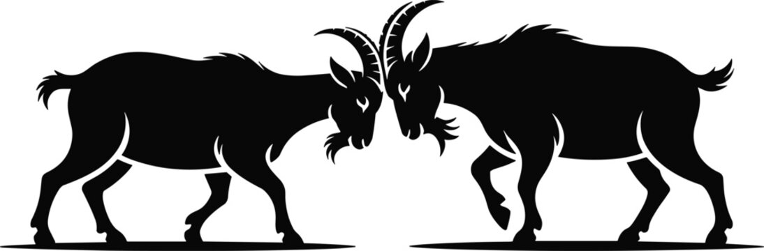 Minimal mountain goat sparring silhouette vector isolated on white background