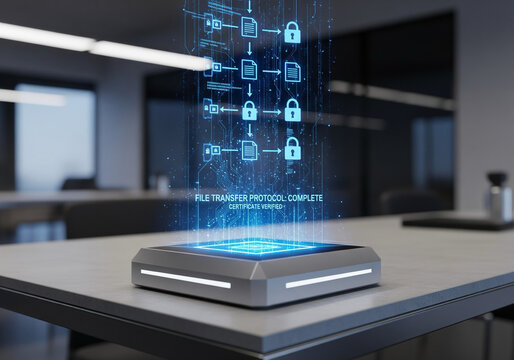 Enterprise Security Terminal Projecting Grid Array Of Virtual Padlocks