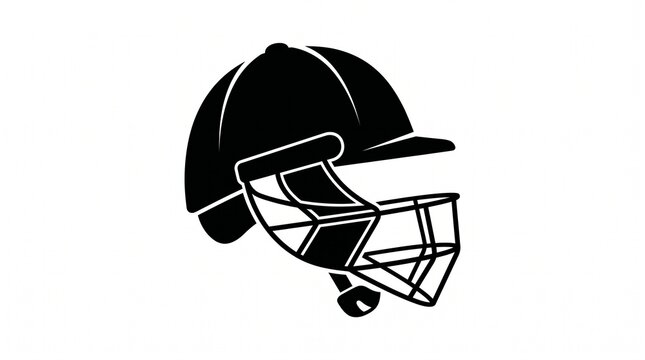 Cricket helmet silhouette on white background with protective face guard and sporty design