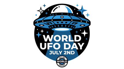 World UFO Day July 2nd Illustration with Flying Saucer and Stars © Nak