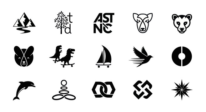 Diverse Icon Set: Animals, Nature, Abstract Symbols & Geometric Designs