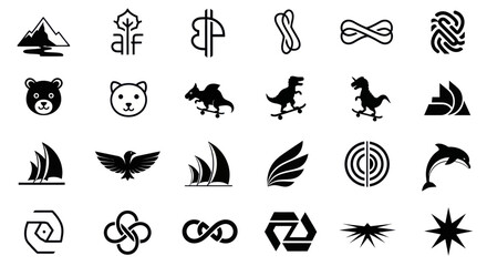 Fototapeta premium Diverse Vector Icons and Symbols Collection: Business, Nature, Animals, Abstract