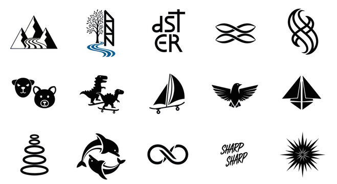 Diverse Vector Icons and Symbols Collection: Animals, Nature, Sports, Abstract, and More
