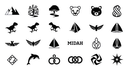 Obraz premium Diverse Vector Icons Collection: Animals, Nature, Objects, Shapes, Symbols