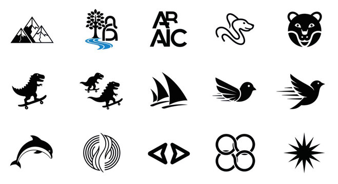 Diverse Vector Icons: Animals, Nature, Symbols, and Dinosaurs