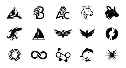 Obraz premium Diverse Vector Icons Collection: Nature, Animals, Symbols, and Abstract Designs