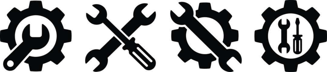 Mechanical industrial repair tools icon set featuring gears and wrenches, industrial © SK Stock