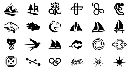 Naklejka premium Diverse Vector Icons Collection: Symbols, Animals, Nature, Abstract Designs