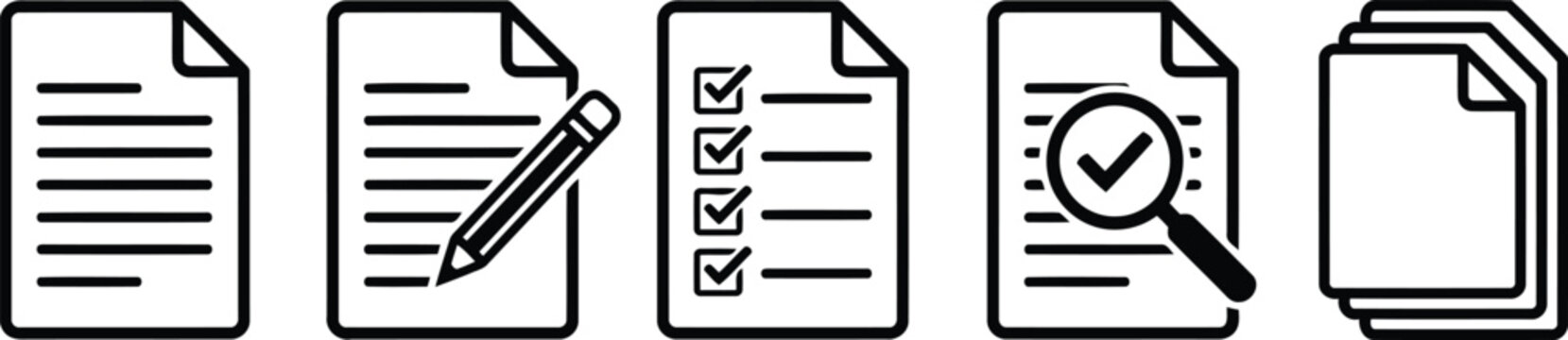 Document and file management icon set with document business management checklist