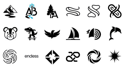Obraz premium Diverse Vector Icons Set: Nature, Animals, Abstract & Business Symbols