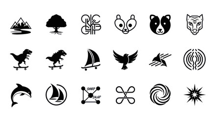 Fototapeta premium Diverse Vector Icons Set: Nature, Animals, Business, and Abstract Symbols