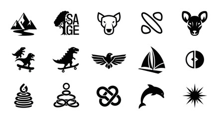 Obraz premium Diverse Vector Icons Set: Nature, Animals, Objects, Symbols - Black and White