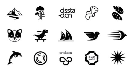 Obraz premium Set of 15 minimalist black icons and symbols on white background