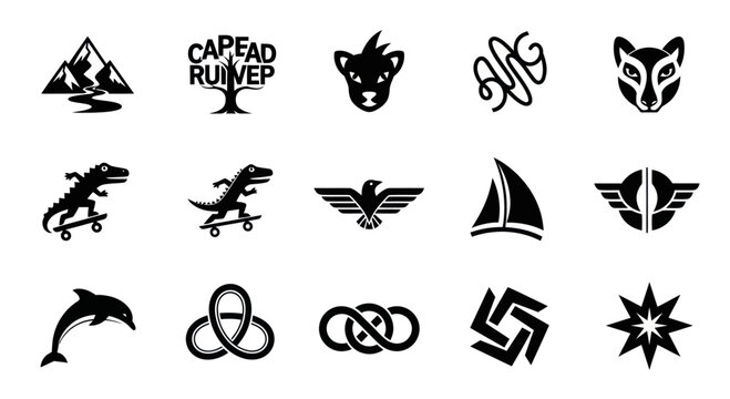 Monochromatic Vector Icons: Animals, Nature, Symbols, and Abstract Designs