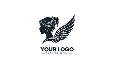 Fototapeta premium Angel wing woman silhouette minimalist black vector logo
