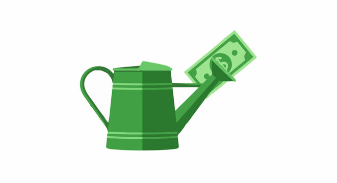 Green Watering Can with Dollar Bill Illustration Concept.