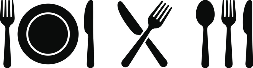 Set of cutlery icons featuring forks knives and spoons for dining tableware restaurant