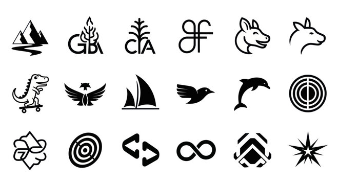 Set of Various Vector Icons: Animals, Nature, Symbols, Shapes, and Abstract Designs