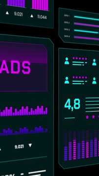 Vertical analytics dashboard focusing on social media advertising performance, clicks, and campaign ad spend.