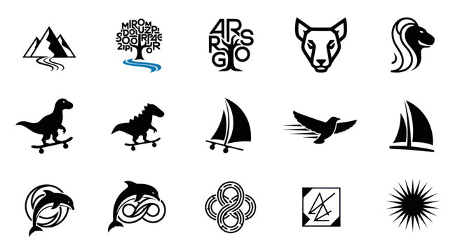 Set of Vector Icons and Logos - Animals, Nature, Abstract Symbols, Dinosaurs