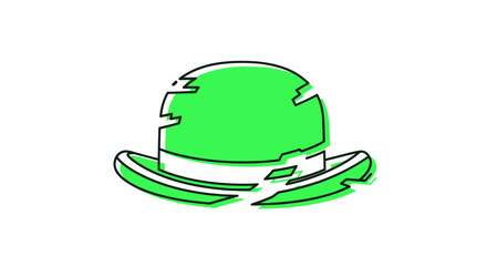 Fototapeta premium Green bowler hat with black outline, graphic illustration