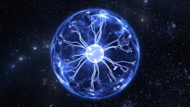 Abstract energy sphere with glowing core and electrical lines animation