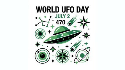 World UFO Day July 2: Flying Saucer, Stars, Constellations & Comets Graphic © Semut