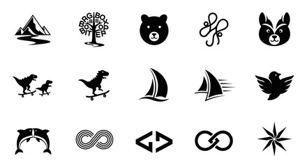 Fototapeta premium Vector Icons Set: Nature, Animals, Objects, Symbols, and Shapes