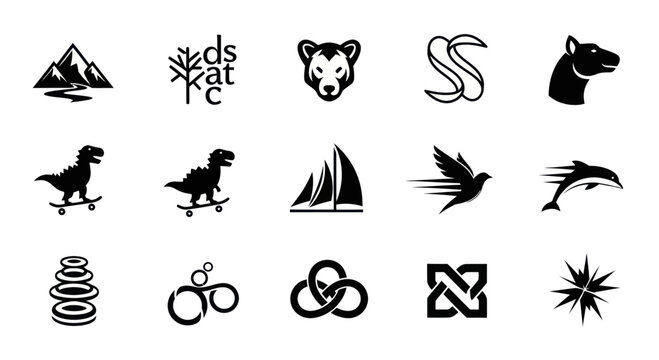 Vector Icons Set: Animals, Nature, Transport, Symbols, Sport, Abstract Shapes