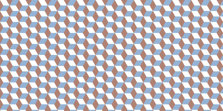 Patr&oacute;n geom&eacute;trico repetitivo de cubos tridimensionales en tonos azul marr&oacute;n y blanco