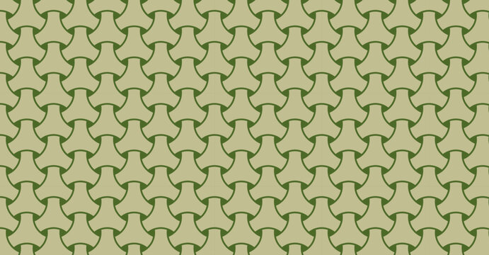 Patr&oacute;n geom&eacute;trico repetitivo de formas entrelazadas en tonos verdes y beige