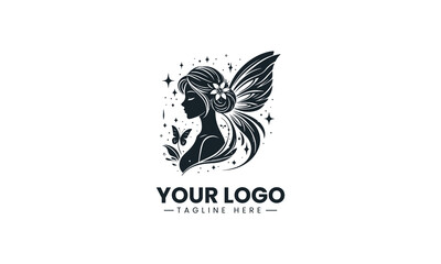 Obraz premium Butterfly wing woman minimalist black vector logo