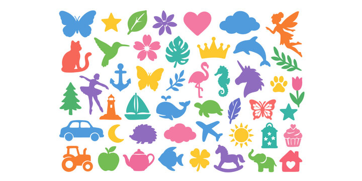 set of colorful simple stencil patterns vector illustration