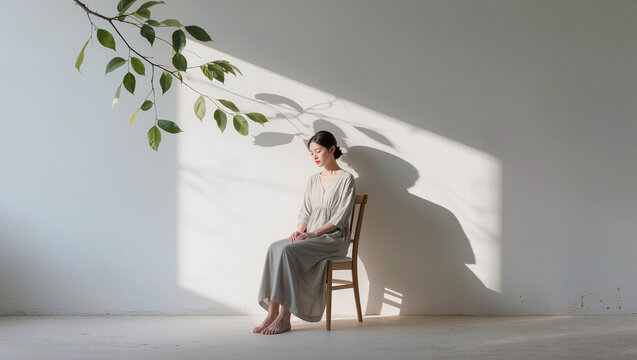 Woman Sitting on a Chair Alone.