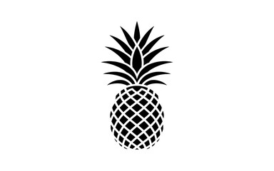 Obraz premium Simple black silhouette of a whole pineapple fruit with spiky crown leaves isolated on a plain white surface