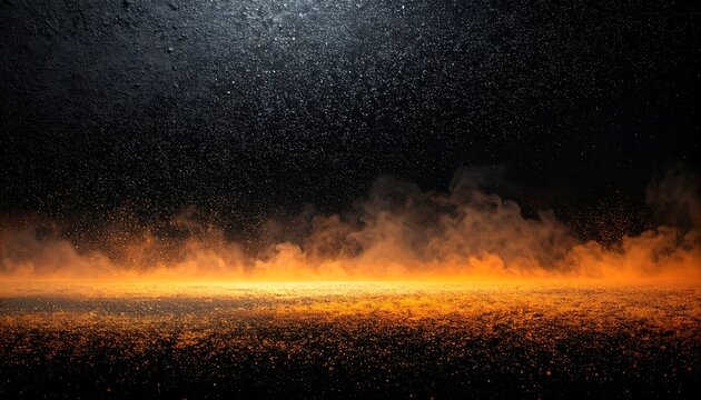 A dramatic scene of glowing orange smoke rising across a dark landscape at night.