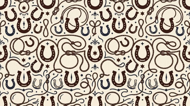 Horseshoe and lasso pattern seamless background with folk art usa pattern horseshoe illustration seamless background