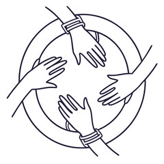 Obraz premium Minimalist team hands meeting in circular union.