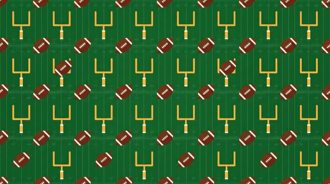 American football and goalpost usa pattern on a green field background with high school goalpost seamless background football
