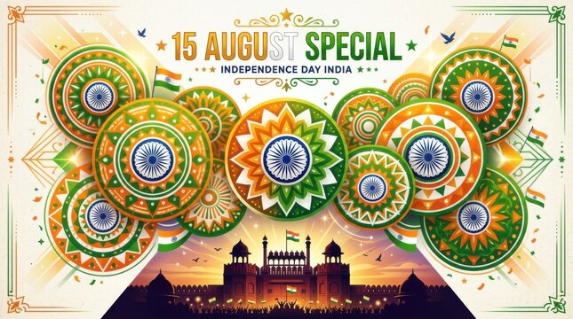 15 August Special India 78th Independence Day Tricolor Chakra Mandala Floral Poster Design
