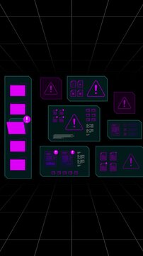 High tech portrait interface displaying secure database access alerts and unauthorized entry warnings.