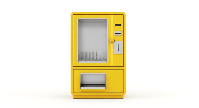 Yellow vending machine isolated on a white background, commercial product