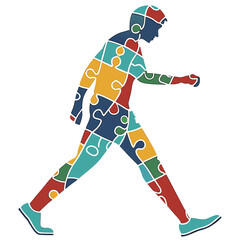 Fototapeta premium Walking man made of puzzle pieces concept image.