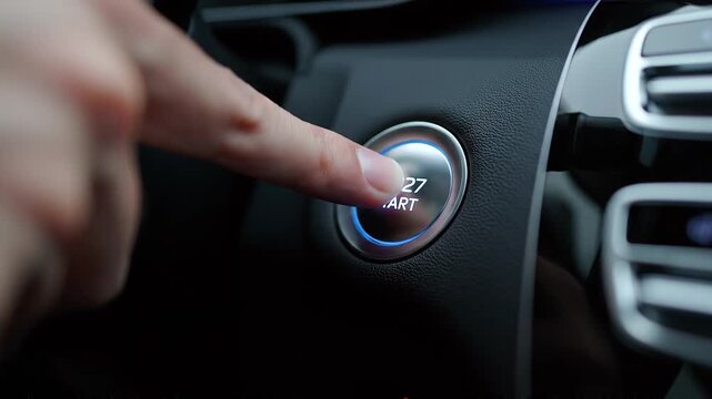 Person Presses Car Dashboard Button in Close-Up View