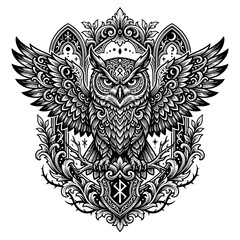 Obraz premium Detailed owl with ornate tattoo design.