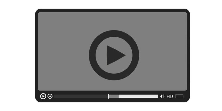 Minimal Black Video Player Interface Mockup With Play Button Media Controls And HD Streaming Screen Isolated On Transparent Background