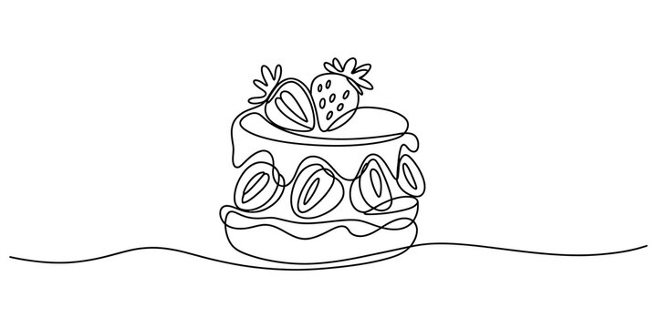 Continuous line drawing, minimalist cake illustration, dessert art, simple sweet treat design