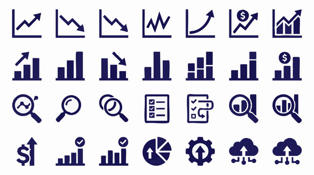 Business and Data Analytics Icons Set: Financial Growth and Trend Visualization